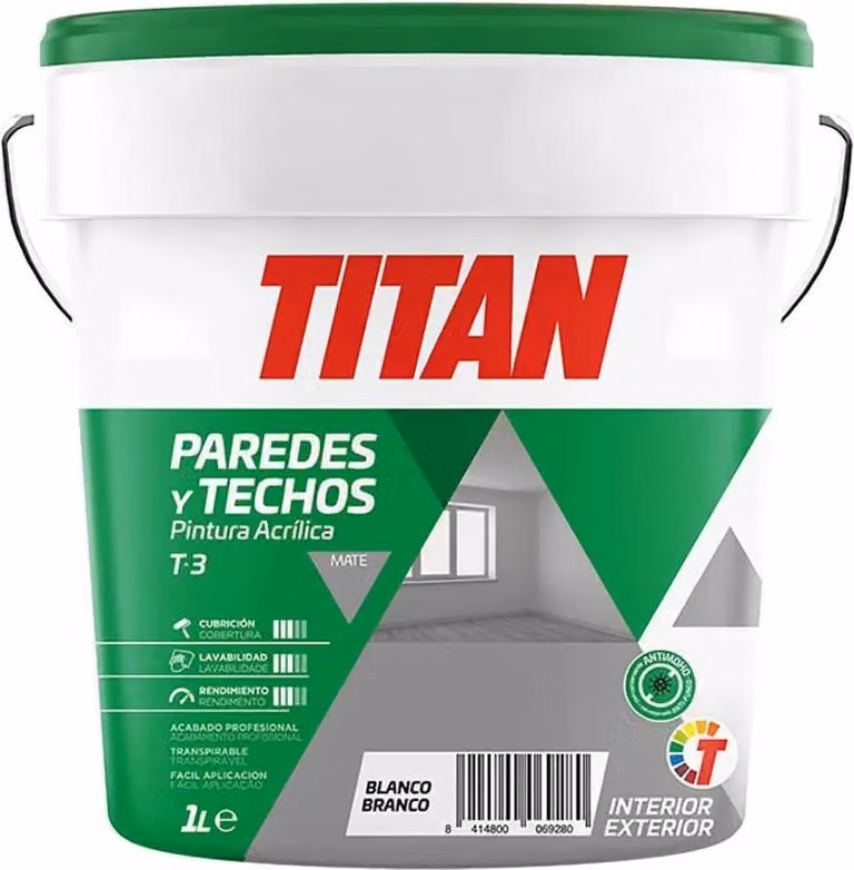 Vernice acrilica per la decorazione di pareti e soffitti t-3 bianco opaco 1l titan 123000301