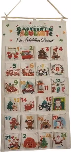 Calendario dell'Avvento di Natale, calendario conto alla rovescia natalizio riutilizzabile da appendere alla parete con 24 tasche da riempire,
