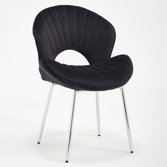 Sedia da pranzo moderna Chicfurn in velluto nero con struttura in metallo lucido