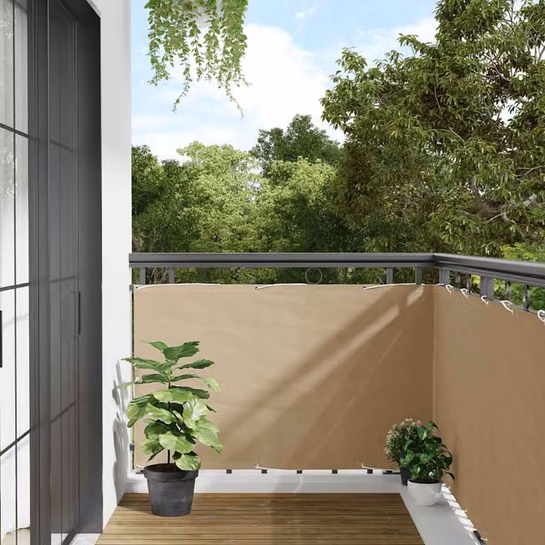 vidaXL Paravento da Balcone in Tessuto Oxford Beige L: 400 cm, H: 90 cm