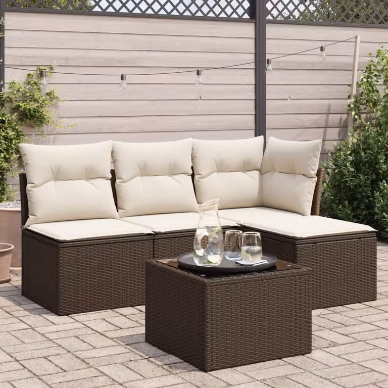 Maison Exclusive - Set Divano da Giardino 5 pz con Cuscini Marrone in Polyrattan