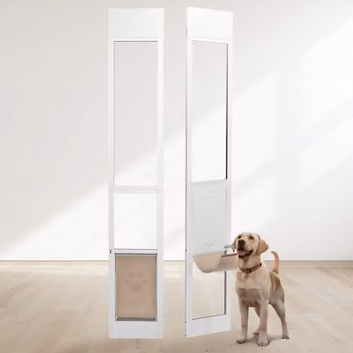Porta per cani VEVOR in vetro temperato e alluminio bianco con altezza regolabile da 192,7 a 204,9 cm