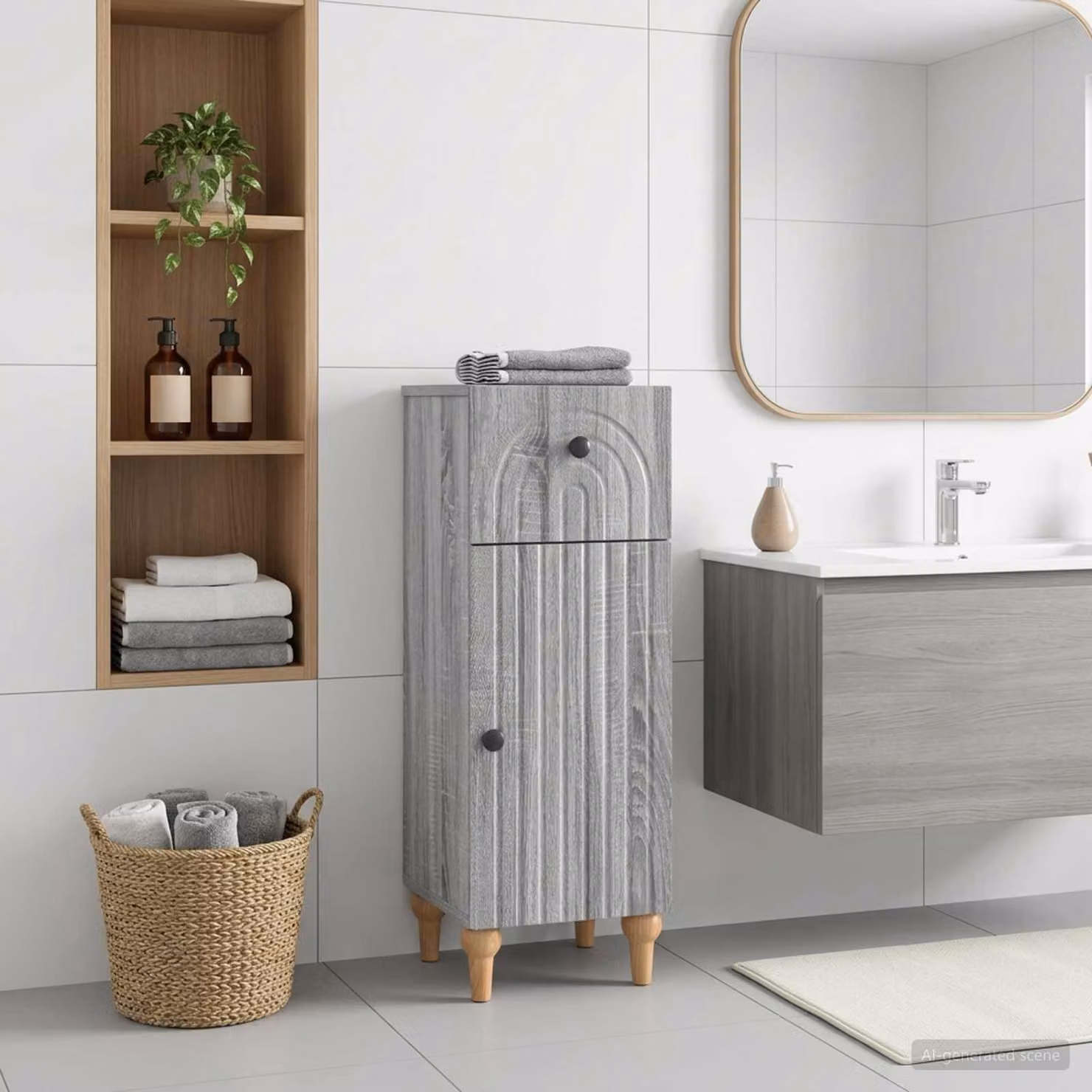 Mobiletto da bagno moderno vidaXL ALKMAAR grigio e nero con ante a cerniera e ripiani interni L/P/H: 30 x 31 x 80 cm