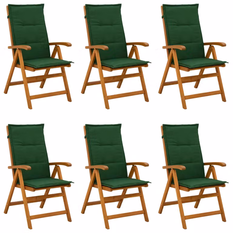 Set di 6 sedie da giardino reclinabili vidaXL in legno di acacia naturale con cuscini inclusi