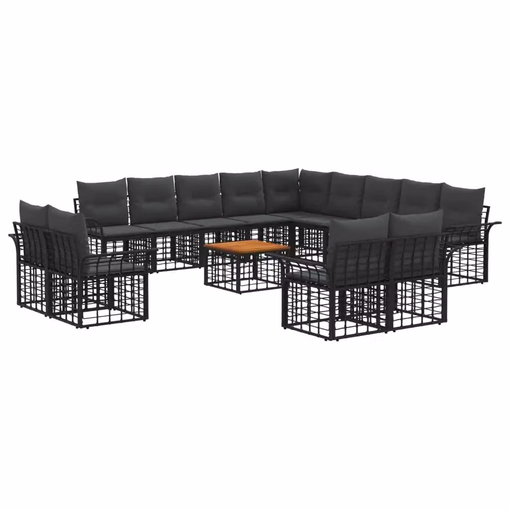 Set di divani da esterno a forma di U vidaXL con tavolino da giardino, colore nero e grigio, struttura in acciaio verniciato a polvere e cuscini in poliestere resistente ai raggi UV – 2