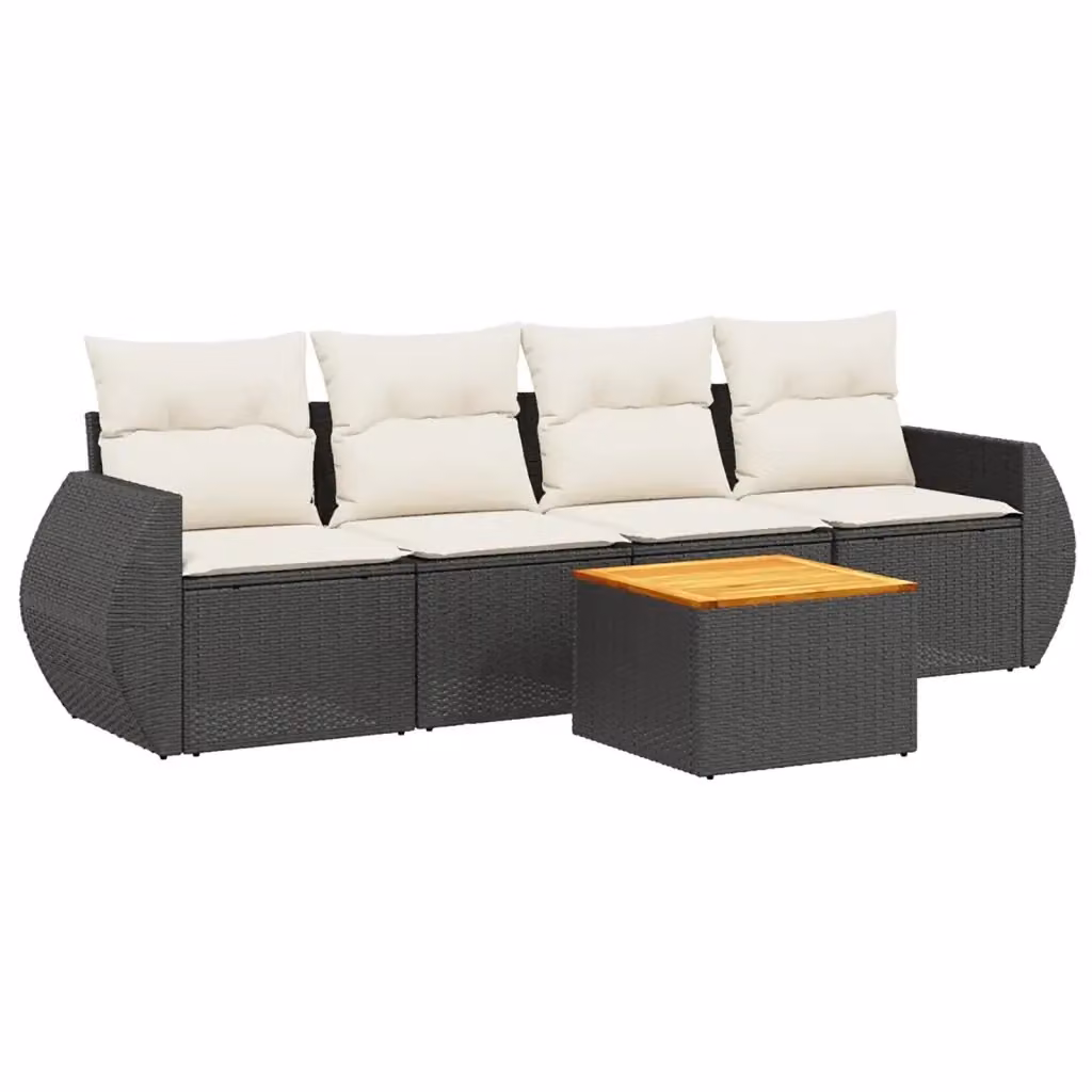 vidaXL Set Divani da Giardino 5 Pezzi in Polyrattan Nero con Cuscini e Tavolino da Esterno – 2