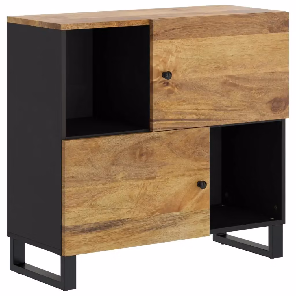 Credenza vidaXL in legno massello di mango marrone con 2 ante, L 80 cm, P 33 cm, H 75 cm – 2