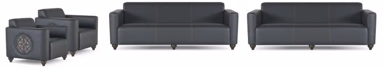 Arbeitszimmer-Set 4tlg 2x 3-SItzer 2x Sessel Schwarz Einfarbig Modern