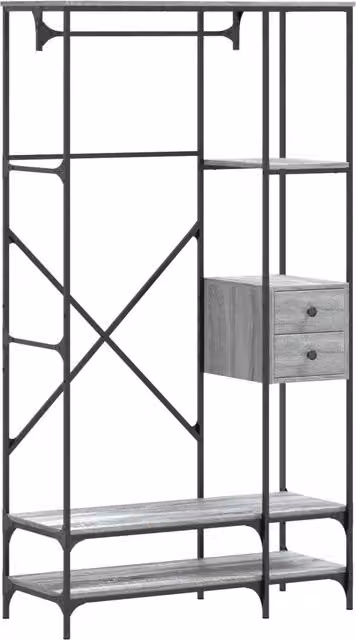Appendiabiti con Scaffali DESIGN IN Grigio Sonoma in Legno e Metallo L/P/H: 180 x 40 x 40 cm