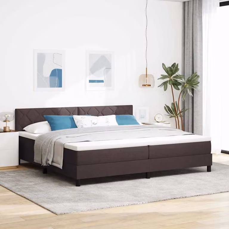 Letto a molle vidaXL con testiera in tessuto marrone, L/P: 200 x 200 cm