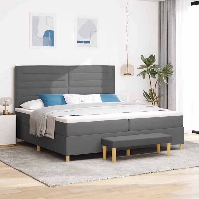 Letto matrimoniale vidaXL con testiera e panca, Grigio, L/P/H: 200 x 200 x 128 cm