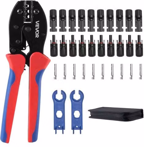 VEVOR Kit Crimpatura per Spina Solare 2,5-6 mm² in Acciaio con Pinze a Cricchetto, Marcature Metriche e AWG, 10 Coppie di Connettori Solari e 10 Coppie di Connettori per Cavi con Custodia, Multicolore