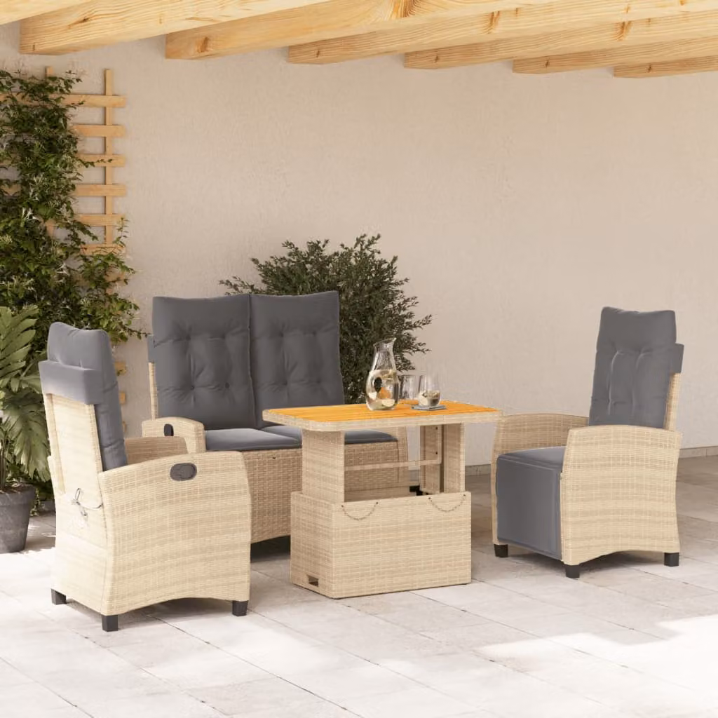 Set da Pranzo da Giardino vidaXL in Legno di Acacia Oliato con 4 Sedute e Cuscini Beige – 1