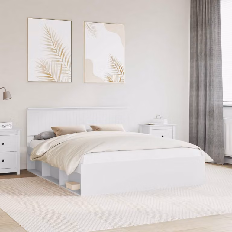 Struttura del letto moderna vidaXL in pino massello bianco L/P/H: 160 x 200 x 90 cm