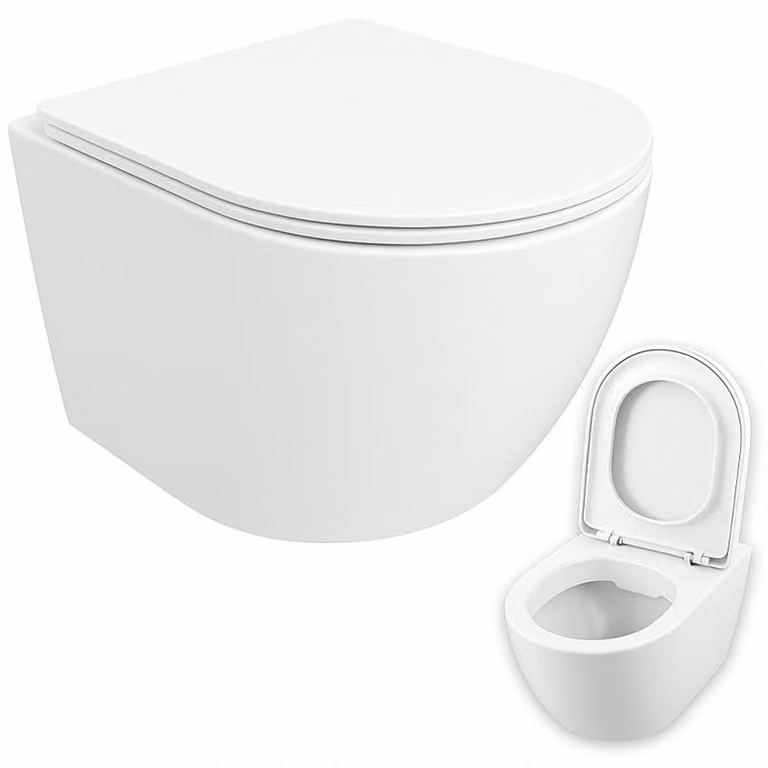 Vaso WC senza bordo, piastra a caduta rallentata, duroplast, sciacquone whirlpool, 49 cm