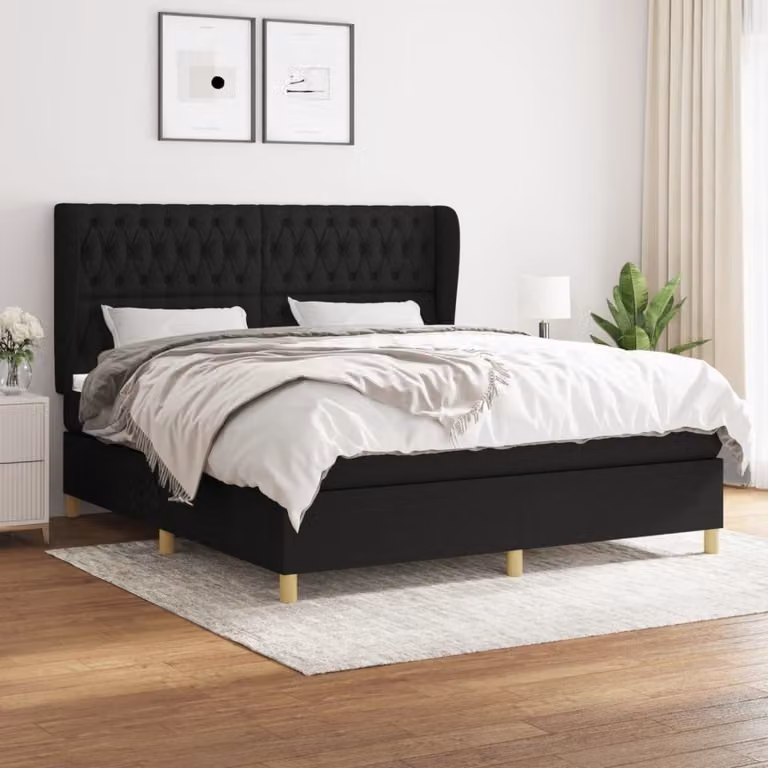 vidaXL Letto a molle con materasso nero 180x200 cm in tessuto - Letto a molle - Boxspringbetten - Bett - Schlafzimmermöbel
