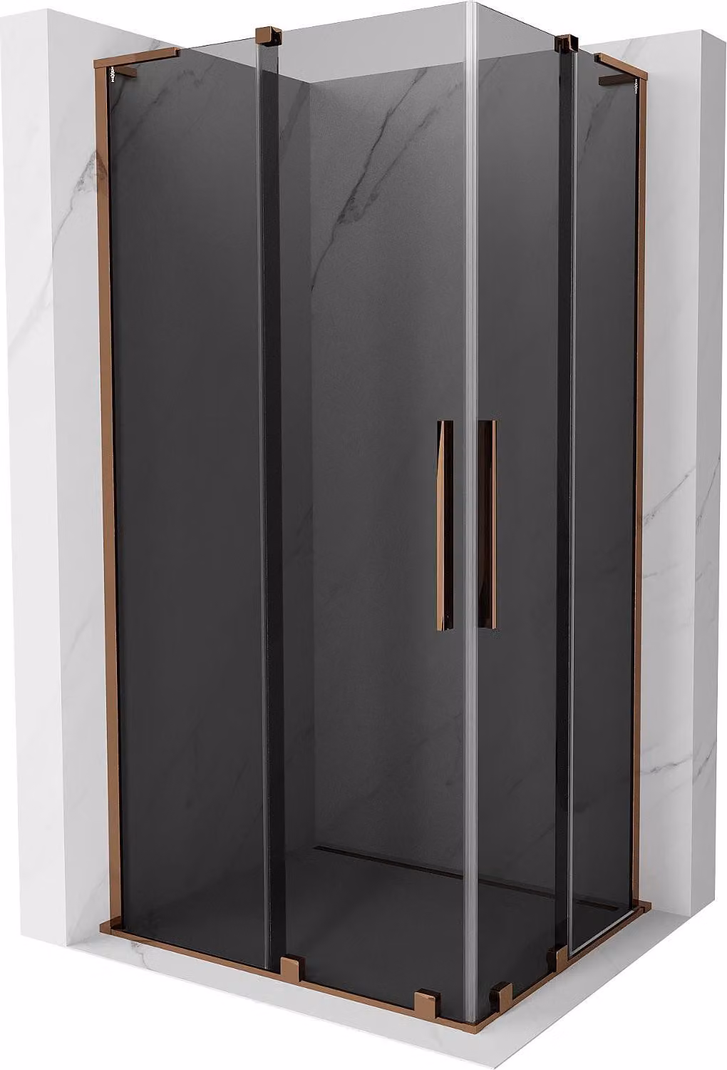 Mexen Velar L Duo cabina doccia scorrevole 90 x 80 cm, grafite, oro rosa - 871-090-080-02-43-60