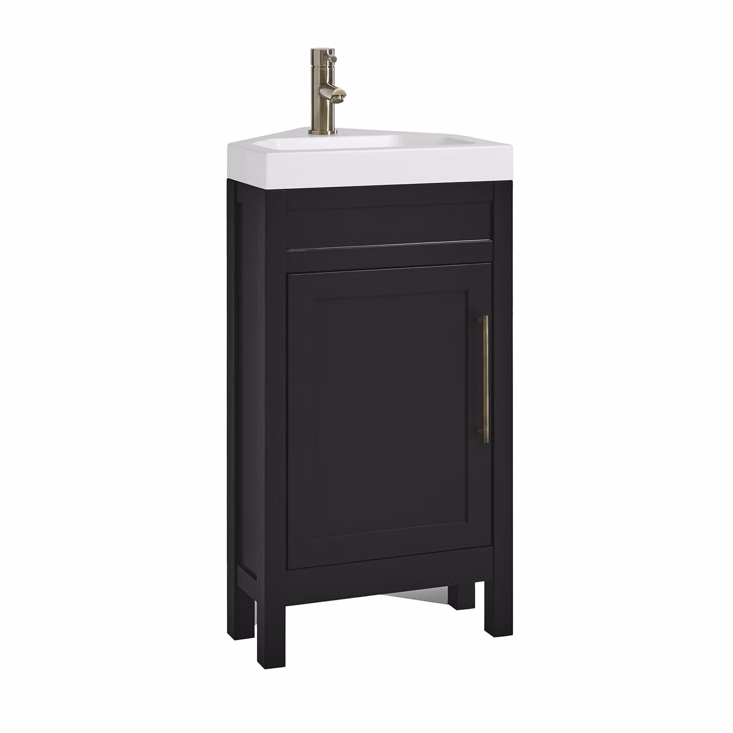 Mobile Bagno Angolare Grigio Nero da 450mm con Lavabo e Maniglia Moderna con Barra a T in Ottone Spazzolato - Warwick