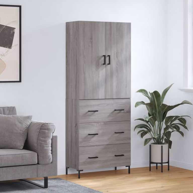 Credenza moderna vidaXL in legno e metallo, colore grigio, L: 69,5 cm, P: 34,0 cm, H: 180,0 cm