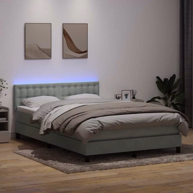 Maison Exclusive - Letto box spring con materasso e LED grigio chiaro 160x210 cm velluto