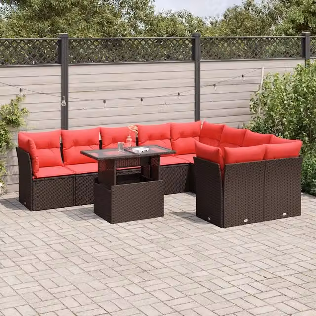 Set Divani da Giardino 10 pz con Cuscini Marrone in Polyrattan 3266844