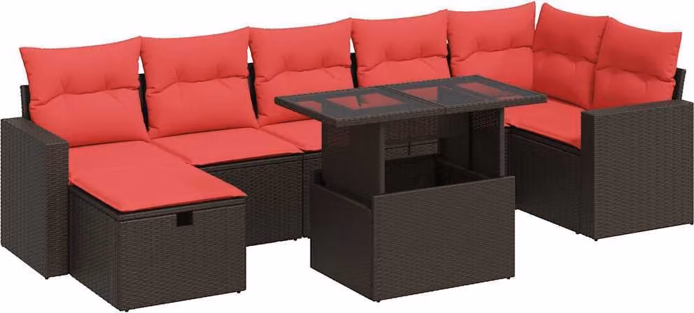 Set Divani da Giardino con Cuscini 8 pz Marrone Polyrattan Acacia