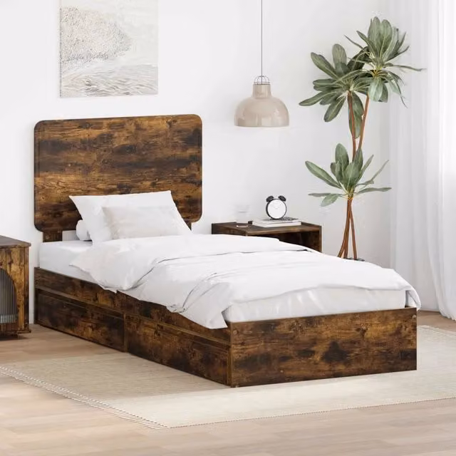 Letto con Contenitore con testiera-Struttura Letto con contenitore Rovere fum¨¦ 100 x 200 cm 317879