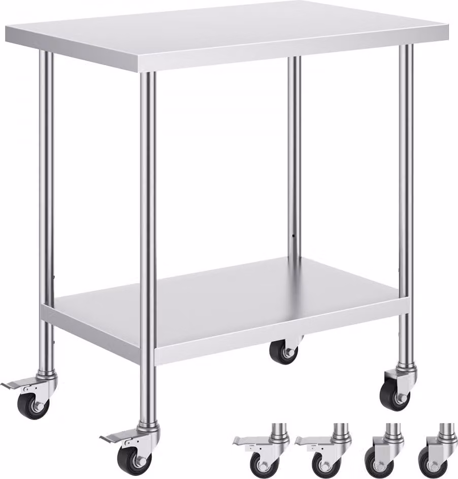 Tavolo da lavoro in acciaio inox - Tavolo di preparazione mobile - Tavolo commerciale 610x914 mm - Postazione di lavoro in cucina per il catering
