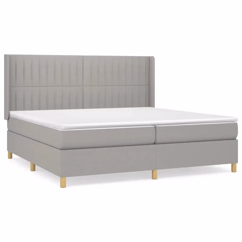 vidaXL Giroletto a Molle Ibrido con Materasso in Tessuto Grigio Chiaro e Bianco L/P/H: 200 x 200 x 128 cm – 2