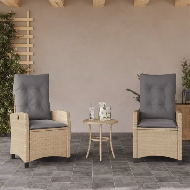 Sedie Reclinabili Giardino 2pz Cuscini Beige Misto Polyrattan 365221