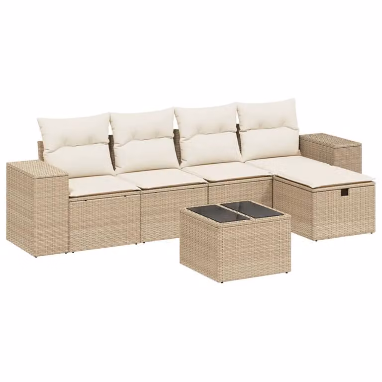 Set Divano da Giardino 6 pz con Cuscini Beige in Polyrattan