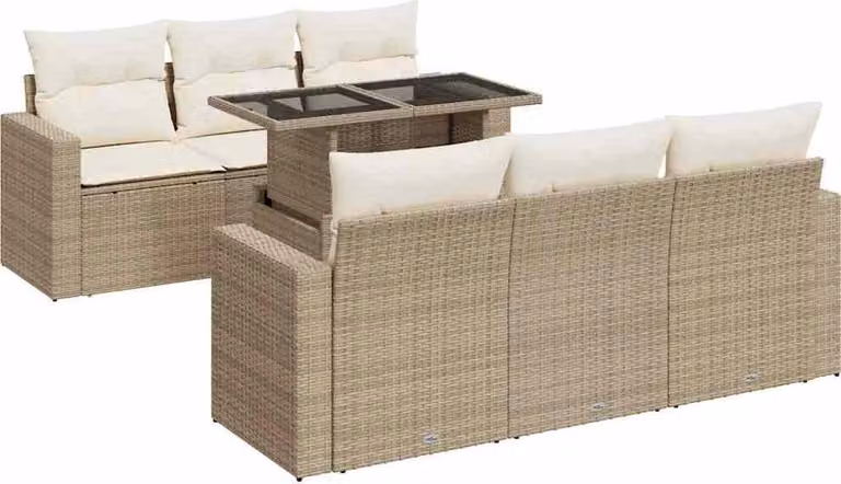 Set Divani da Giardino 7 pz con Cuscini Beige in Polyrattan