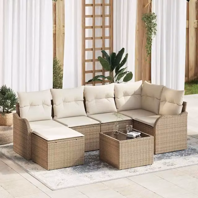 Set Divano da Giardino Beige polyrattan 3345781