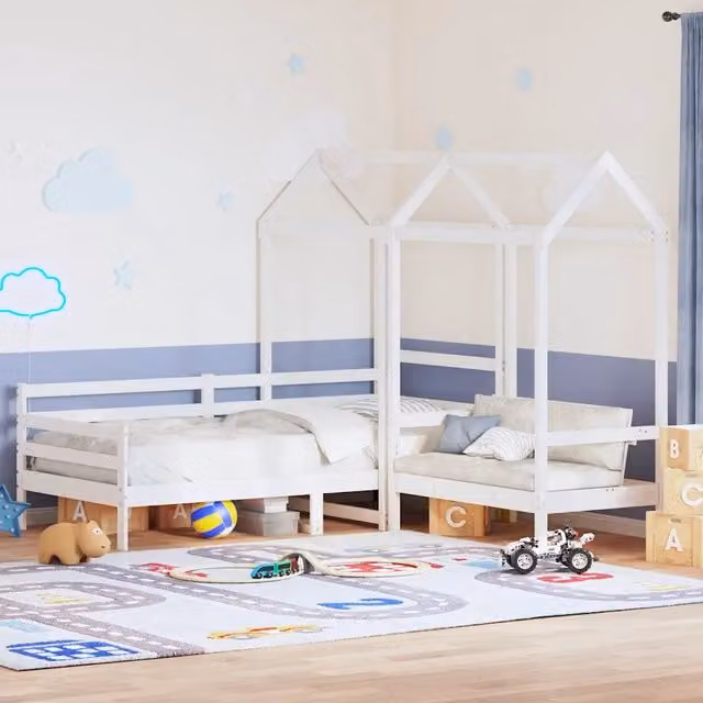 Set Dormeuse e Panca con Tetto Bianco 80x200cm Massello Pino 3282207