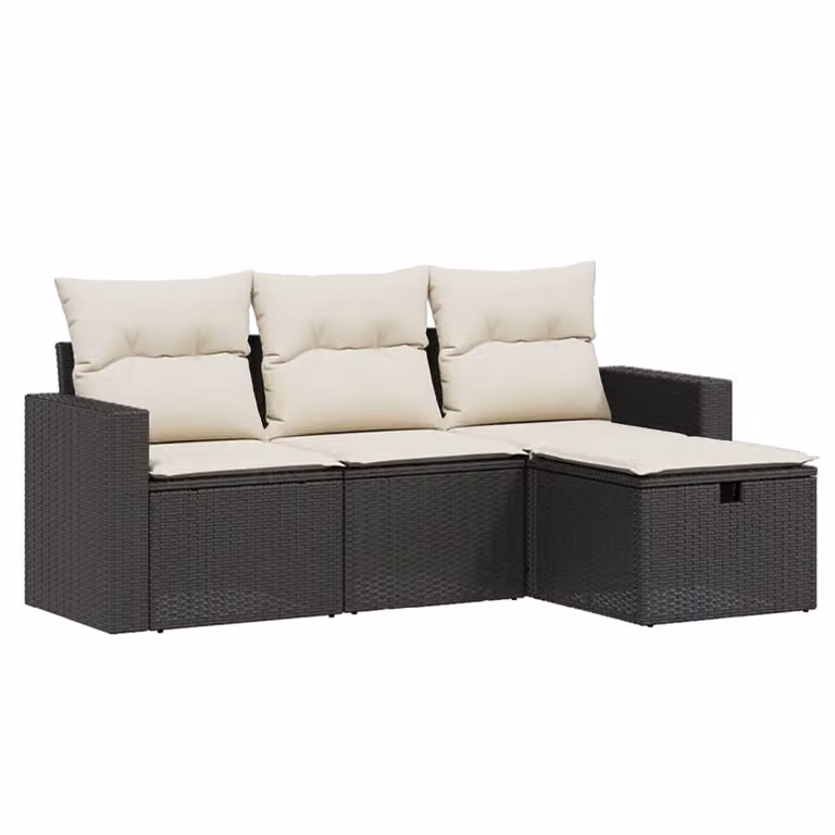 Set Divani da Giardino 4 pz con Cuscini Nero in Polyrattan