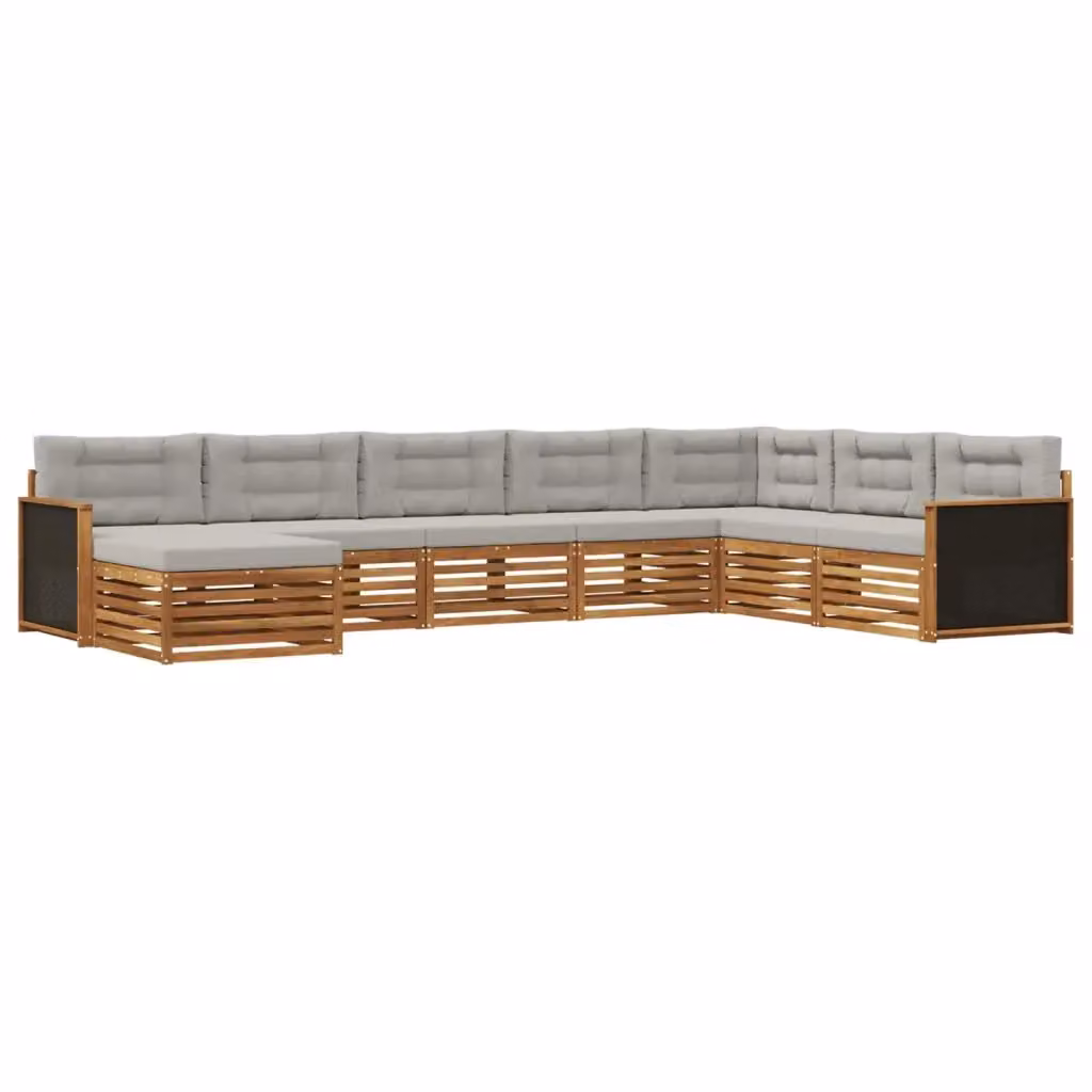 Set di divani da esterno a L con ottoman vidaXL in legno di acacia, beige e grigio – 2