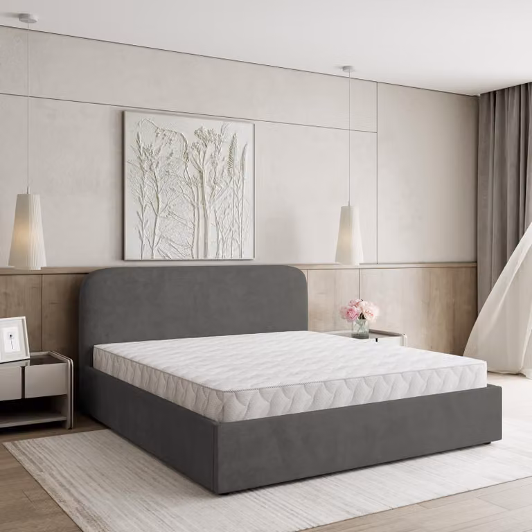 Masseno Letto imbottito RENIVE 160x200 cm, Letto imbottito con giroletto - grigio, KRONOS 15