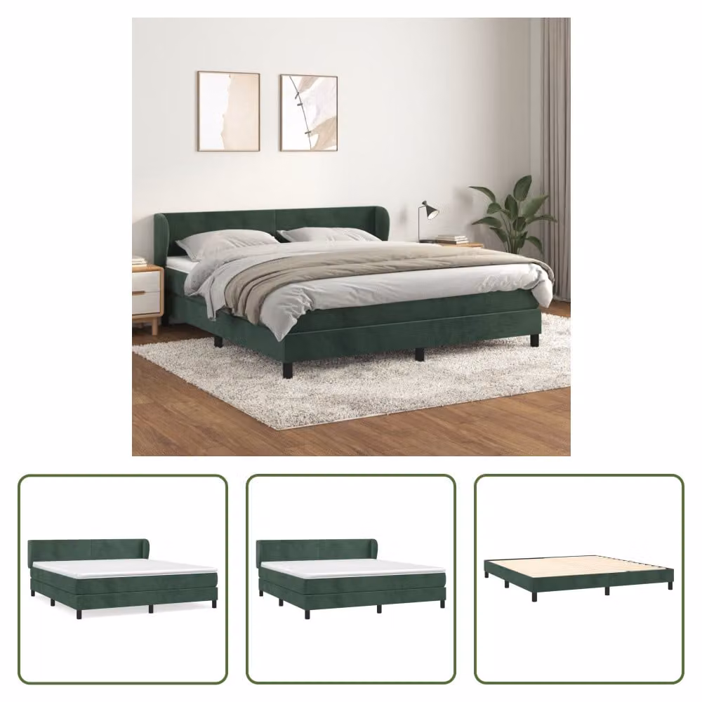 The Living Store Letto a molle con materasso verde scuro 160x200 cm in velluto