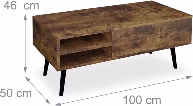 Tavolino da salotto rettangolare sollevabile pratico 100 x 60 x 45 cm in legno marrone scuro 13_0015737