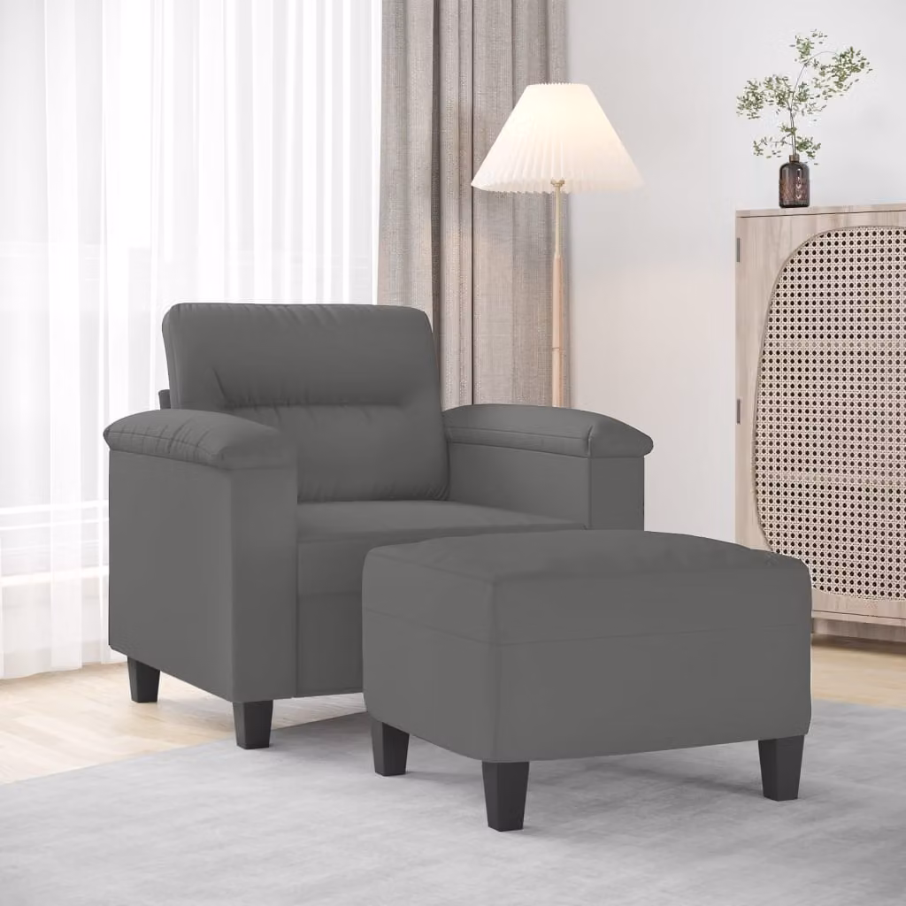 vidaXL Poltrona Relax con Poggiapiedi Grigia in Tessuto Microfibra e Struttura in Legno e Metallo – 1