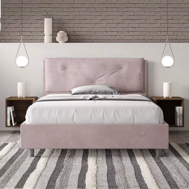 Letto imbottito Letto Matrimoniale alla Francese 140x200 cm Large - Con rete,Glicine,Microfibra