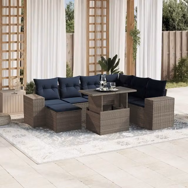 Set Divani da Giardino 8 pz con Cuscini Grigio in Polyrattan 3269331