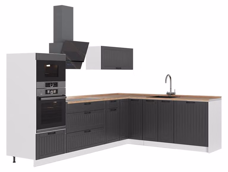 Cucina angolare completa Vicco Fame-Line Grigio scuro/Bianco 287 x 207 cm, PL Rovere, Model 63530