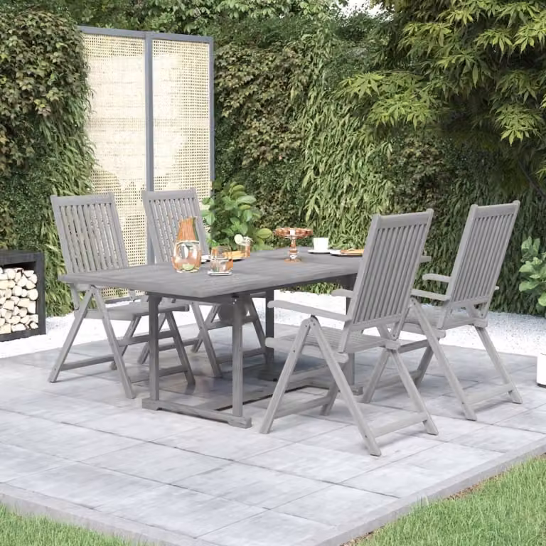 The Living Store Set da pranzo da giardino 5 pz. Set da pranzo da giardino in legno massiccio di acacia