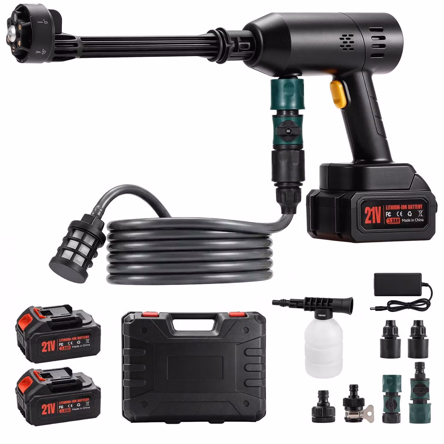 Idropulitrice multifunzione 6 in 1 - Pistola lavante elettrica per auto e giardino - Pressione dell'acqua: 1000 PSI - Motore a spazzole di carbone - Dispositivo alimentato a corrente - Colore: 2 batterie