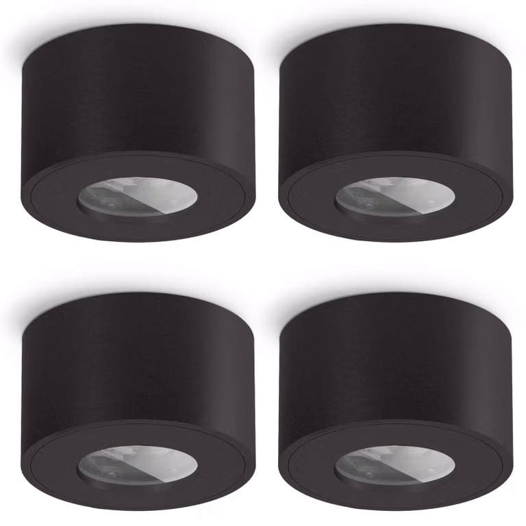 Set di 4 faretti a incasso, design piatto, grado di protezione IP44, colore nero, diametro 8 cm, adatti per bagno e ambienti esterni