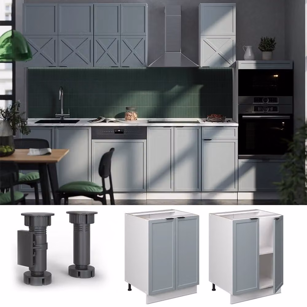 Mobiletto base cucina Fame-Line Vicco, Blu-grigio chiaro e Bianco, L: 60 cm – 2