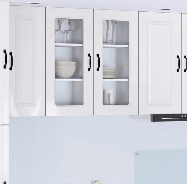 Pensile da parete moderno vidaXL in MDF bianco lucido con ante in vetro