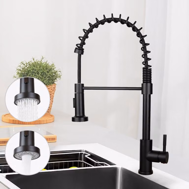 Miscelatore da cucina ZMH con miscelatore per doccia Miscelatore estraibile per lavello in acciaio inox con rotazione a 360° e molla rubinetto nera