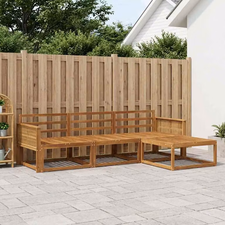 Set di divani da esterno vidaXL 4 pz in legno di acacia massello marrone con cuscini e pouf coordinato a forma di L per giardino e terrazza